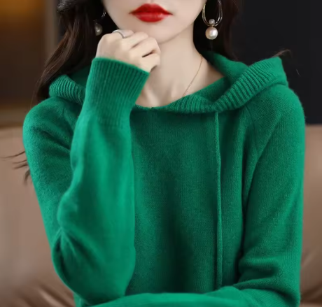 여성용 풀오버 후드 점퍼형 스웨터