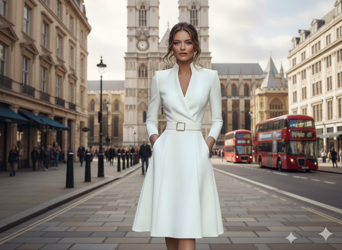 유럽 및 미국 스타일 V넥 긴팔 와이드 드레스