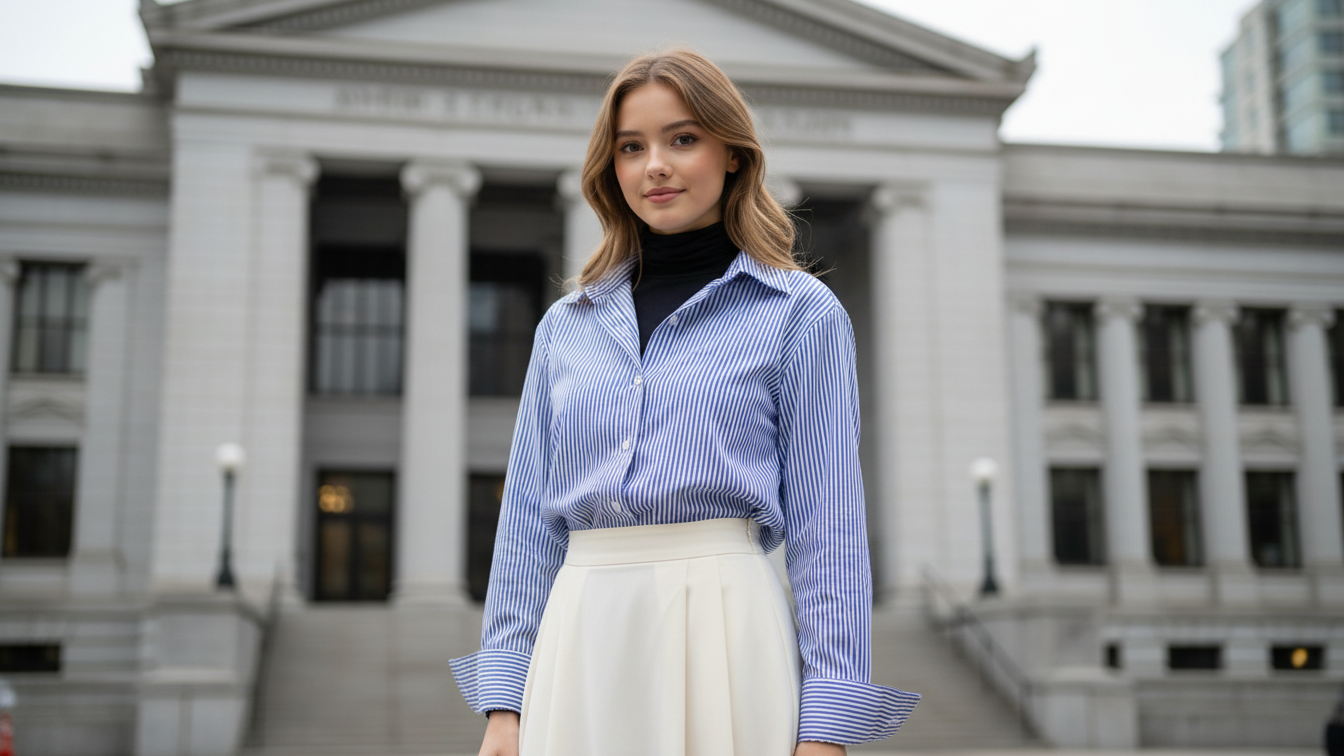 클래식 스트라이프 여성 블라우스